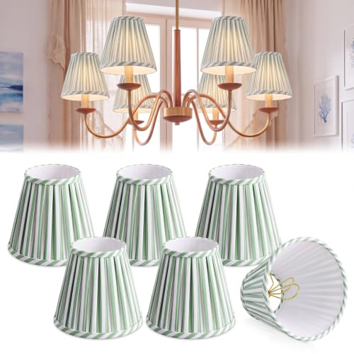VIHOSE 6 Pleated Chandelier Lamp Shade Clip on, 3"x5.5"x4.7", White Green