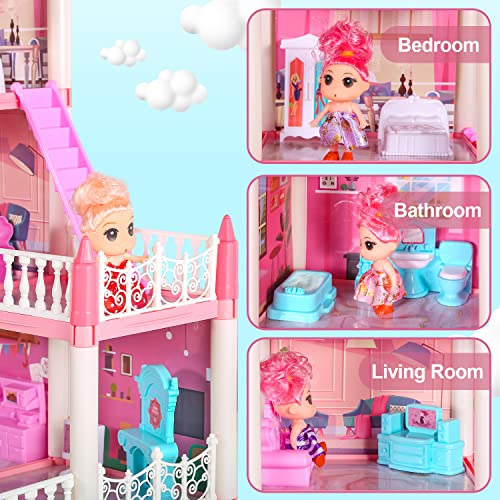 Allroad Dollhouse Dream House With 6 Dolls, Pink Doll House Playset Toy With Accessories And Furniture For Little Girls Toddler Playhouse Gift For Kids Ages 6 Year Old Girls (31" X 28" X 19") #TOP2