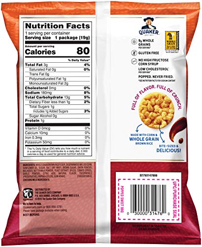 Quaker Rice Crisps, Gluten Free, 3 Flavor, Single Serve, 0.67, Savory Variety Pack, 20.1 Oz,Pack of 30