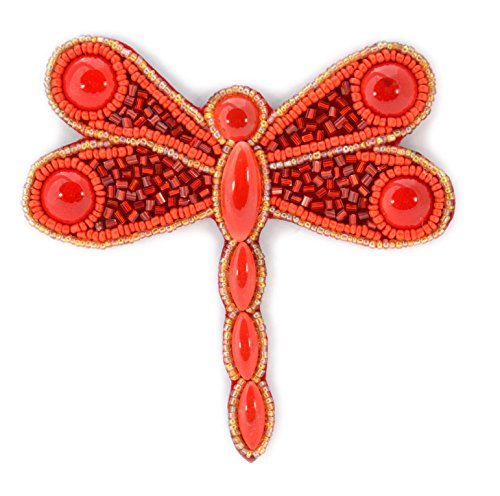 Broche libellule rouge en porcelaine d'art et perles de verre fait main