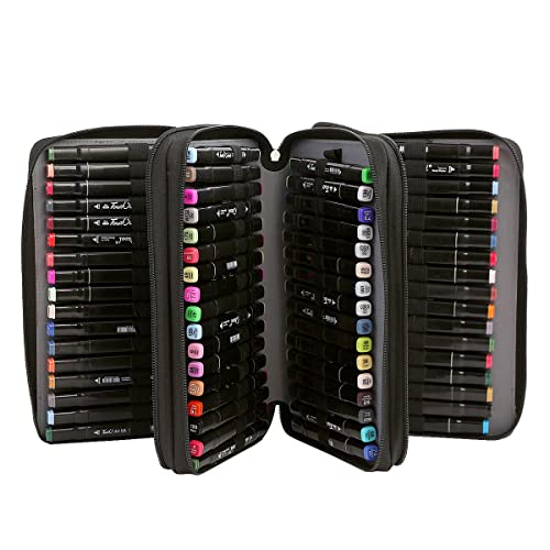 Image of 102 Slots Marker Pen Organizer Case w /Handle | Portable Multilayer Holder for Watercolor Pencils & Gel Pen Markers for Artists, Sketching, Drawing