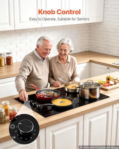 Image of VEVOR Electric Cooktop 30inch 4 Burners Stove Top 6700W 220V No Plug, Ceramic Built-in Radiant Electric Stove, with 11 Power Levels, Timer, Child Lock, Over-Heat Guard, Knob /Touch Control