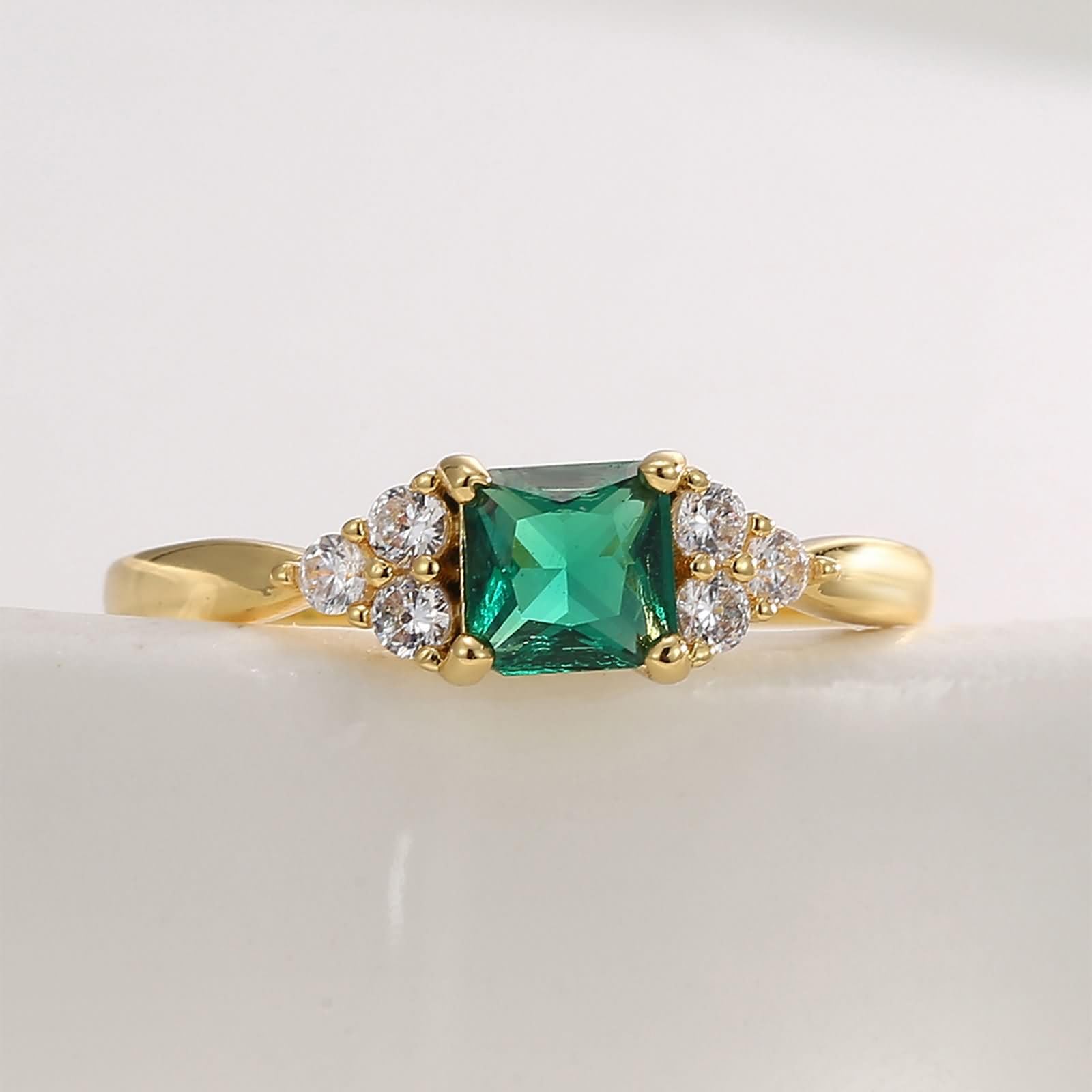 Anello Oro Donna 9K/14K/18Kt 375/585/750,Piazza con Smeraldo Sintetico e Moissanite Anello Donna Matrimonio Oro