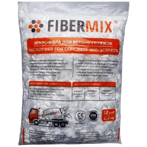 FiberMix Microfibra de hormigón de 12 mm, polímero de alto rendimiento para evitar grietas, ideal para pavimento y reparación de hormigón (0,9 kg)