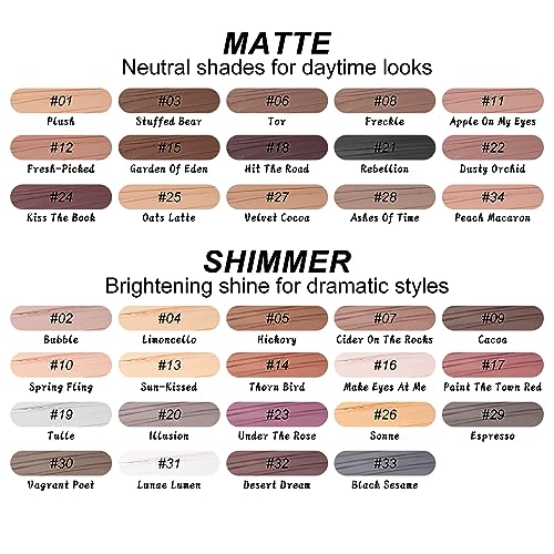 Focallure No Crease Eyeshadow Stick, Creamy Eye Shadow Stick, Matte & Shimmer Eyeshadow Pencil, Smudge-Proof, Waterproof, Built-In Smudger, Black Sesame #TOP6