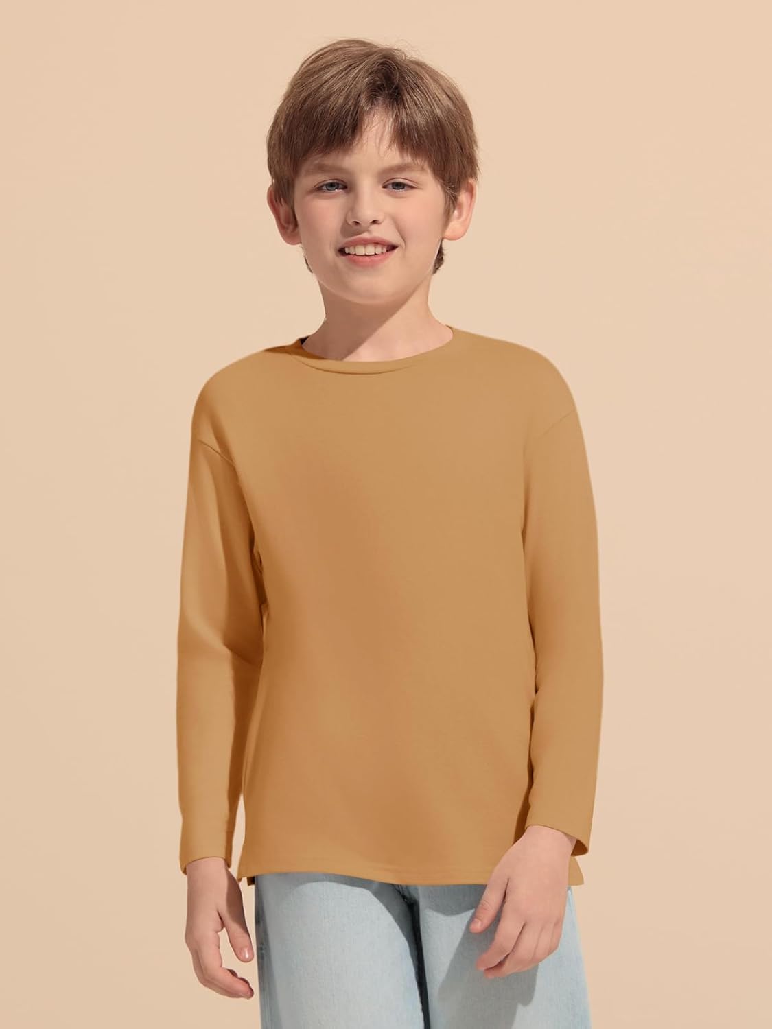 Haloumoning Boys Long Sleeve Shirts Kids Crewneck T-Shirts Casual Split Hem Fall Tops Tees 5-14 Years - Image 3