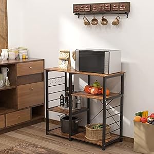 DlandHome Microwave Cart Stand 35.4 inches, Kitchen Baker's Rack Utility Storage Shelf Microwave Stand 3-Tier x 3-Tier for Spice Rack Organizer Workstation Shelf, Vintage DlandHome Microwave Cart Stand 354 inches Kitchen Bakers Rack Utility Storage Shelf Microwave Stand 3 Tier x 3 Tier for Spice Rack Organizer Workstation Shelf Vintage