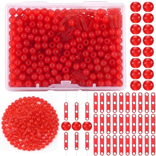 Soulchen Fishing Bobber Stops and Beads Set - Three Hole - 50 Stops and 100 Beads Smooth Casting & Adjustable Depth Control for Slip Float Casting Fishing(Red)