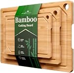 Kitsure Cutting Board Set - Cross-Laminated Bamboo Cutting Boards for Kitchen with Juice Grooves and Built-in Handles, Ideal Kitchen Gadgets for Versatile Prep & Serving, 3-Piece, Nature