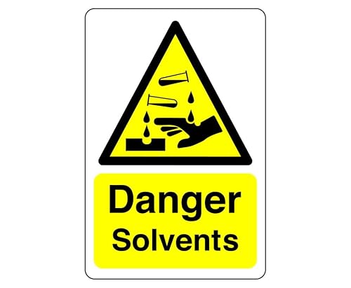 Safety First Display Ltd Yellow/Black Danger Solvents Sign - High Tack Self-Adhesive Sticker (150Mm X 100Mm) Viewing Distance Within 3M.