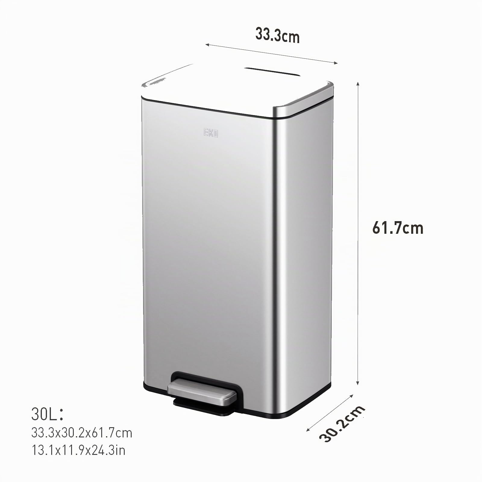 EKO Pattumiera Cucina 30L con Pedale | Acciaio Inox Antimpronta | Chiusura Morbida e Silenziosa | Design Moderno Bagno