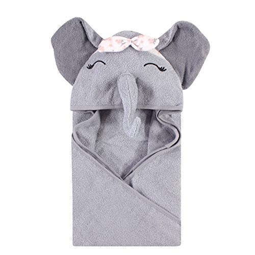 Image of Hudson Baby Unisex Baby Cotton Animal Face Hooded Towel, Flower Elephant, One Size