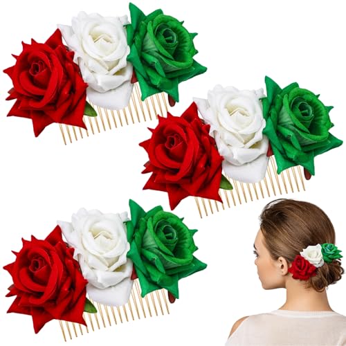 Suncalla Pack de 3 Accesorios para el Cabello Mexicanos Pinzas con Flor Rosa para Mujeres Día de la Independencia Mexicana Viva México miniatura 1
