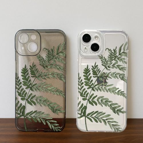 JiuWang [Lot de 2] Coque iPhone 15 Transparente - Noir + Clair avec Motif Feuille, Protection TPU Souple, Design Naturel et Élégant