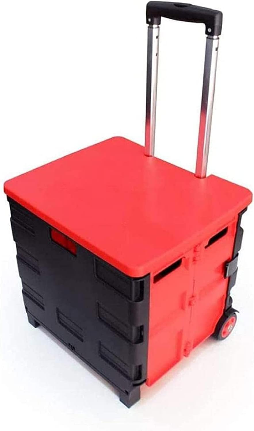 Aiwanto Foldable Shopping Trolley 25kg Collapsible Shopping Cart Box with Cover Black/Red