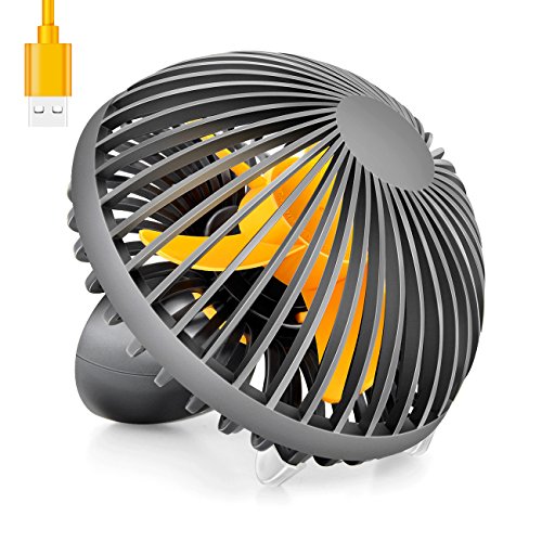 LINGSFIRE USB Fan, Small USB Desk Fan Electric Mini Table Fan Quiet, 5.5 Inch Mushroom Design Sturdy Personal Cooling Desktop Fan for Home Office Bedroom, Two Speeds, 4.9 feet USB Cable (Orange)