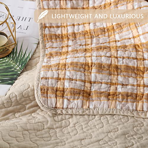 Image of Secgo Quilt King Size - 100% Cotton Bedding Set (98 * 106 Inch) with 2 Pillow Shams, Patchwork Reversible Lightweight Bedspread, Quilted Coverlet Fit All-Season