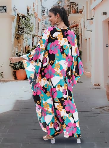 Image of Yanziliu Kaftan Dress for Women,Plus Size Hawaiian Batwing Sleeve Beach Cover Up Summer Swimsuit Dresses