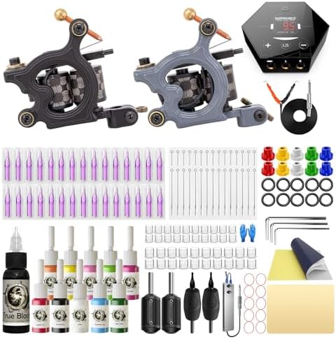 Wormhole Tattoo Complete Tattoo Kit for Beginners with 2 Pro Machines, 10 Inks, 30 Needles, Power Supply, and Accessories