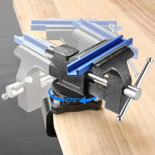 Schraubstock - Tischschraubstock drehbar 270°, 150 mm Spannweite,2-in-1-Mehrzweck-Hochleistungs-Schraubstock mit multifunktionalen weichen Backen