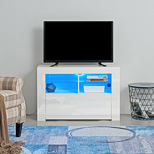 Panana 100cm Modern TV Unit Led Lights Cabinet Stand Matt & High Gloss White Entertainment Center for Living Room - Image 4