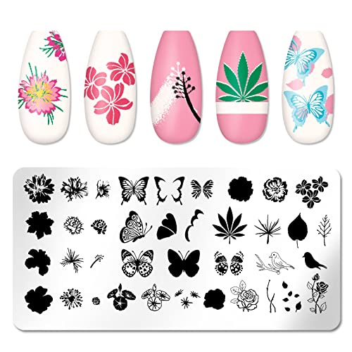Jerclity 6Pcs Nail Art Stamping Kit Nature Nail Stamping Plates For Nails Butterfly Love Heart Beach Flower Snake Image Plates Nail Stamper Kit For Holiday Nail Art #TOP2