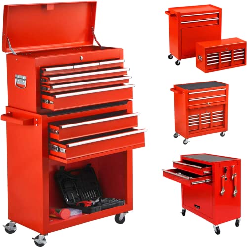 8-Drawer Rolling Tool Chest & Removable Tool Box With Locking System, Tool Box Organizer With 4 Wheels&Hooks, Large Capacity Garage Storage Cabinet For Warehouse And Repair Shop(Red) #TOP10