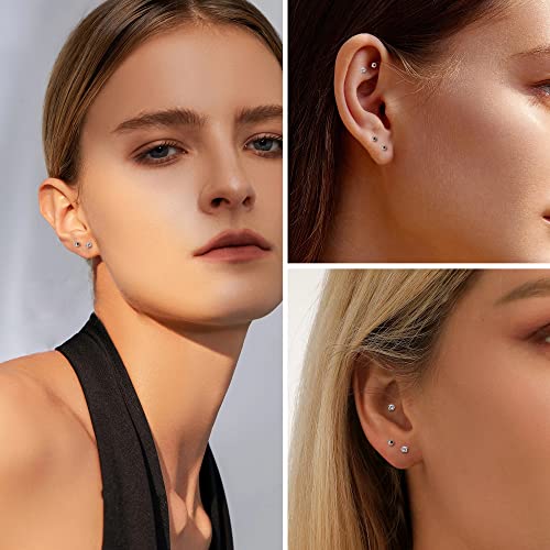 Ironbox 6 Pairs Titanium Tiny Stud Earrings For Women Men Pure Titanium Cartilage Stud Earrings 20 Gauge Ball Cubic Zirconia Hypoallergenic Flat Back Earrings 2Mm #TOP6