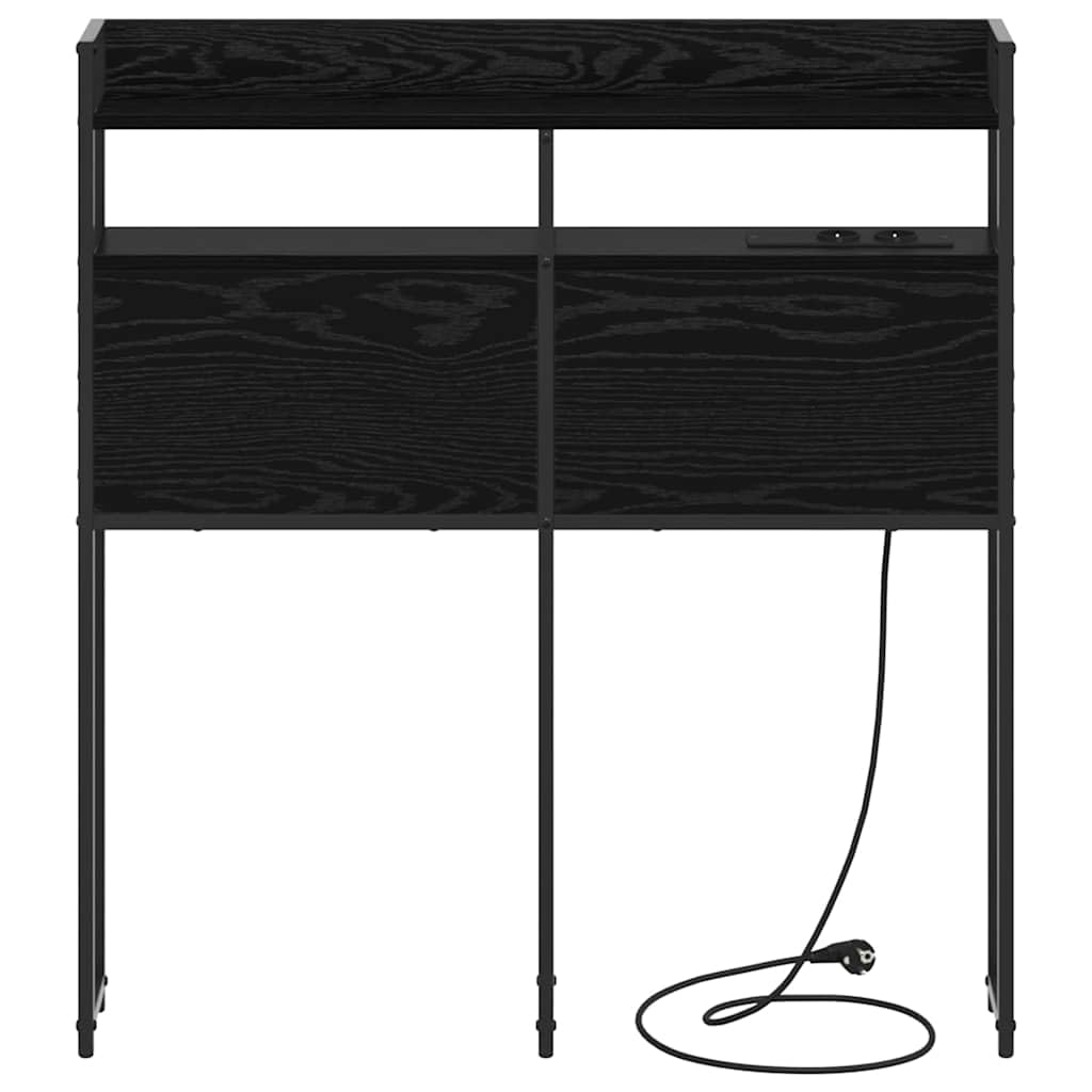 Testiera moderna effetto rovere nero 90 cm di larghezza, in legno con illuminazione a LED e stazione di ricarica per camera da letto