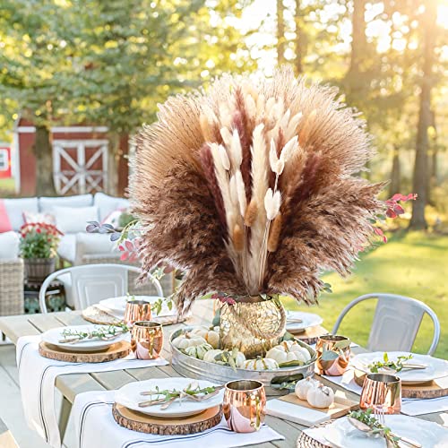 175Pcs Dried Pampas Grass Decor - Monkle White Pampas Grass Small Pompas Brown Bunny Tails Reed Grass Natural Decorative Plumes, Fluffy Stem Bouquet For Boho Home Wedding Decorations #TOP6