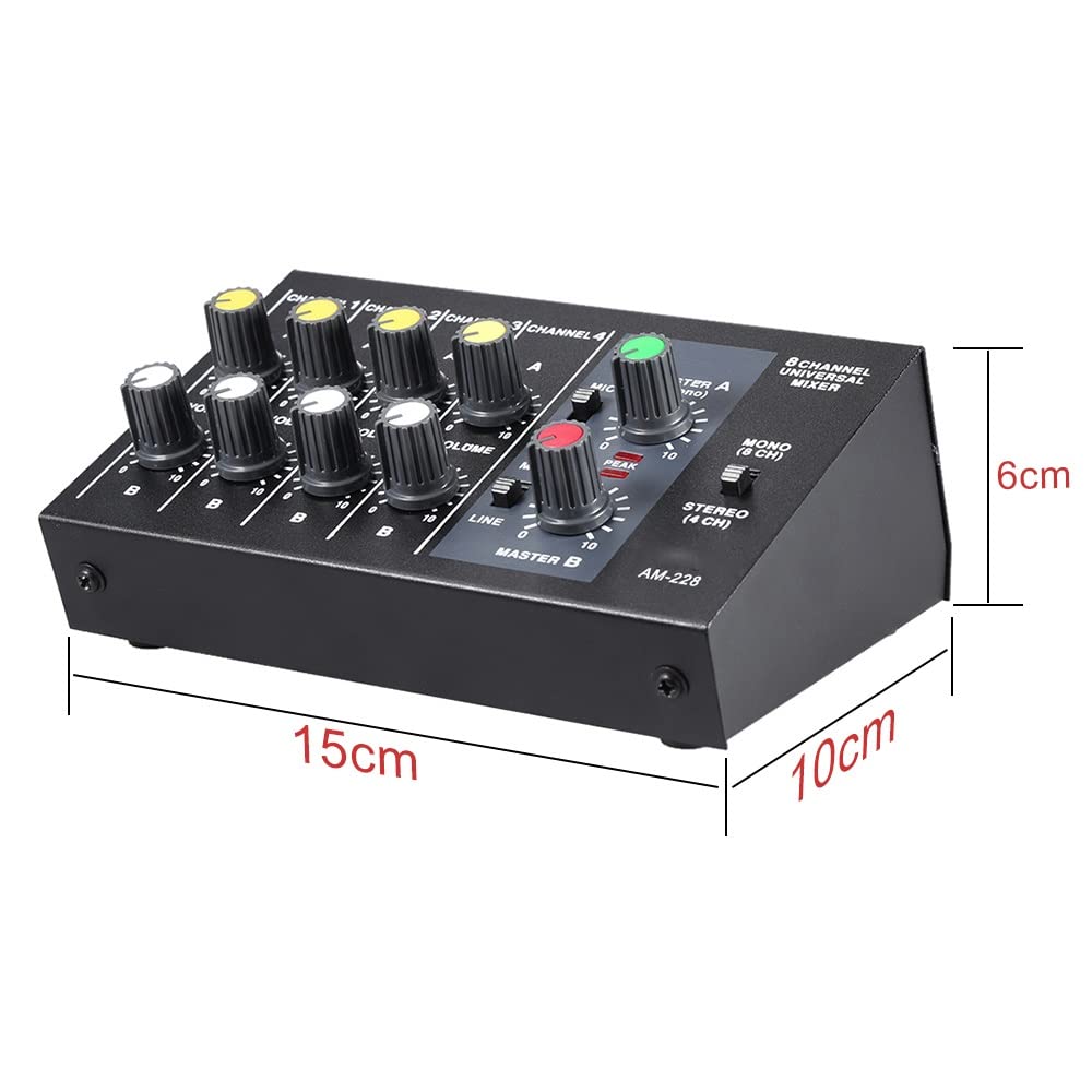 AM-228 Stereo-Audio-Mischpult, Metall, kompakt, geräuscharm, 8 Kanäle