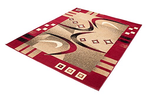 Tapis salon rouge 250 x 350 cm géométrique créez un coin chaleureux