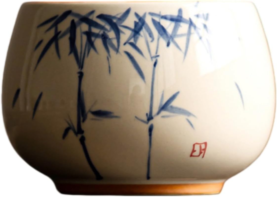 灰色手绘青花墨竹罗汉杯主人杯个人茶 Ceramic Kung Fu Tea Set,teapot,Teacups,warming Wedding Birthday Gift,Tea Tray Chinese,Dishwasher Safe 170ML-灰色罗汉杯（手绘青花墨竹）