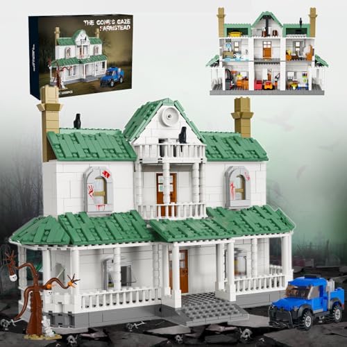Halloween Haunted House Building Kit, 1058 Pcs Hershel’s Farmhouse with Truck Tree from Horror Movies, Mansion Building Blocks Compatible with Lego Set, Collector’s Display Model Scary Toys Kids