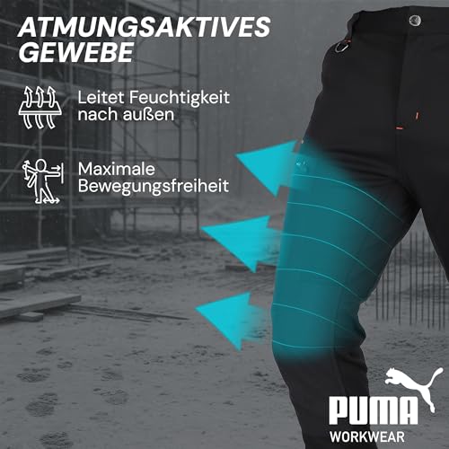 PUMA Workwear ProOne Alpine gefütterte Hosen Herren - Outdoor Hosen für Herren - Winddicht & Wasserabweisende Softshellhose - Elastische Arbeitshose Wanderhose Herren Winter - Schwarz-Orange - L
