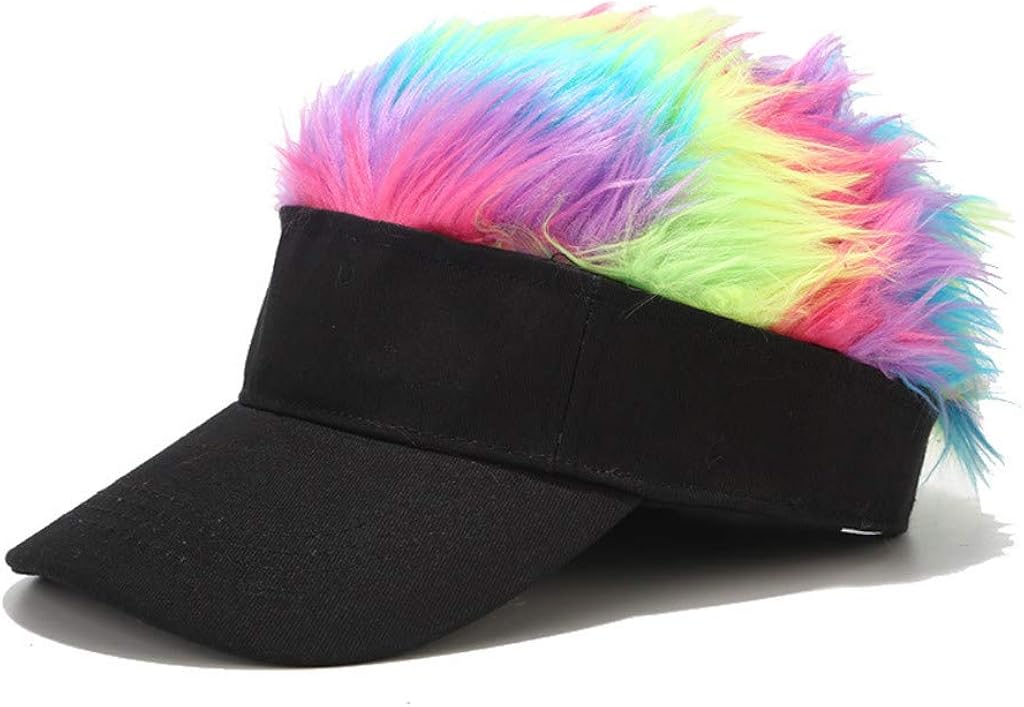 Men Novelty Colourful Hair Hats Spiked Funny Golf Visors Hats Peaked Fake Wig Adjustable Plain Baseball Caps Birthday Gift Black : Clothing, Shoes & Jewelry