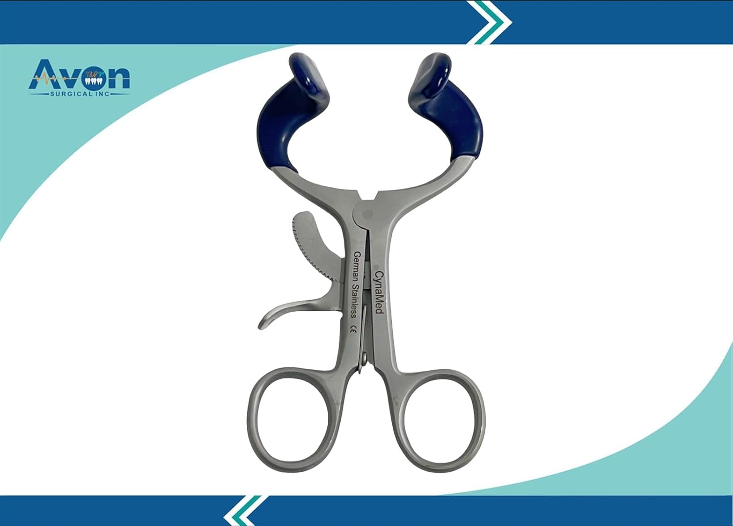 Molt Mouth Prop 4.5" (11.43cm) with Blue Silicone Tips, Lock Ratcheting - Premium German Steel - Adult Mouth Opener Dental Instrument