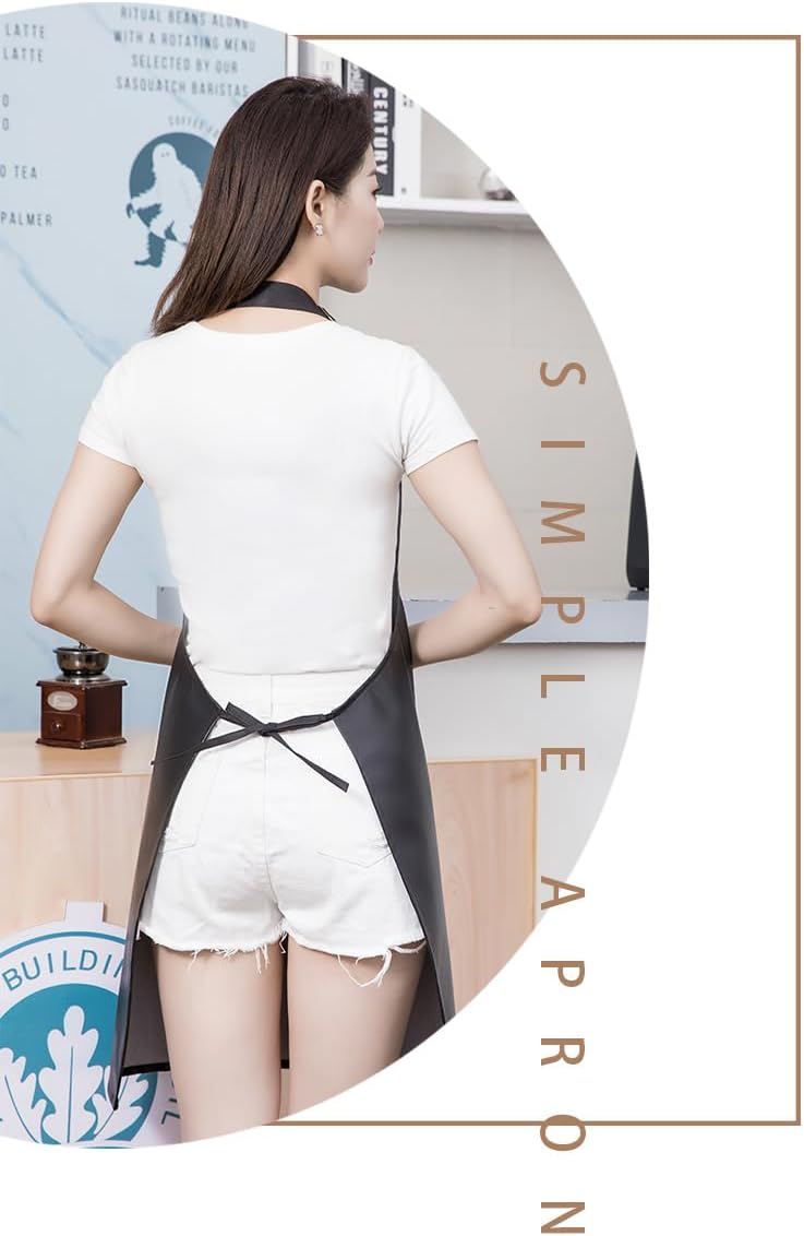 Waterproof Apron Large Pocket PU Material Waterproof Oil-proof Dust-proof Apron Black and Red thumbnail