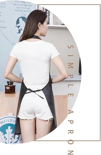 Miniatura 6 de Waterproof Apron Large Pocket PU Material Waterproof Oil-proof Dust-proof Apron Black and Red