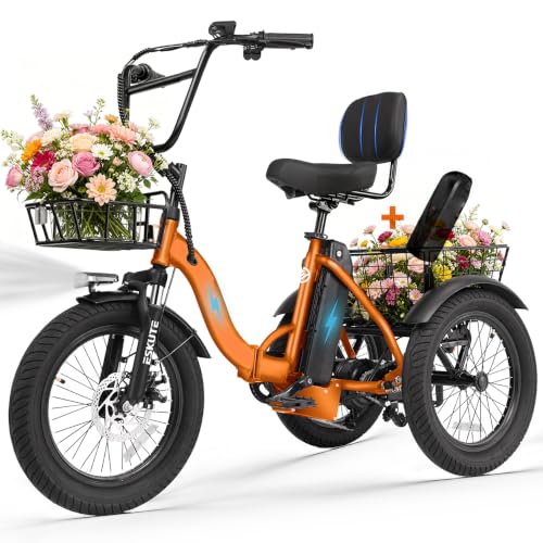 T300 Electric Tricycle for Adults, Peak 1200W Motor Folding E-Trike, 48V 13Ah Battery, 18" x 3.0" Fat Tire 3-Wheel Electric Bike, Step-Thru Ebike with Basket, Up to 65 Miles & 18 MPH image 3