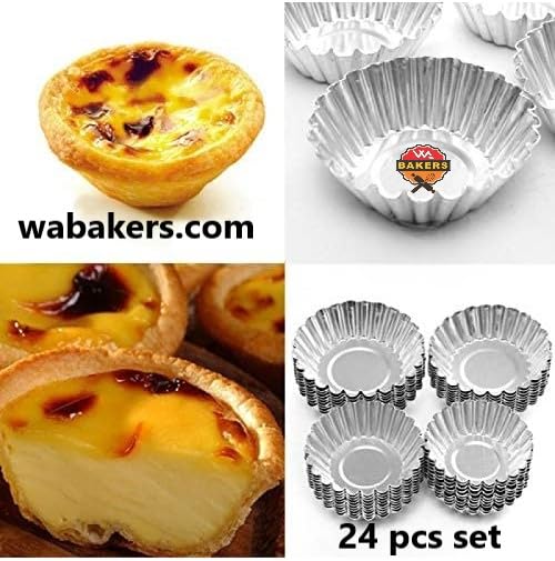 W.A Bakers Aluminium Round Tart Baking Cupcake Pans Molds for Cakes & Muffins No1 (24 Pcs Set) 2