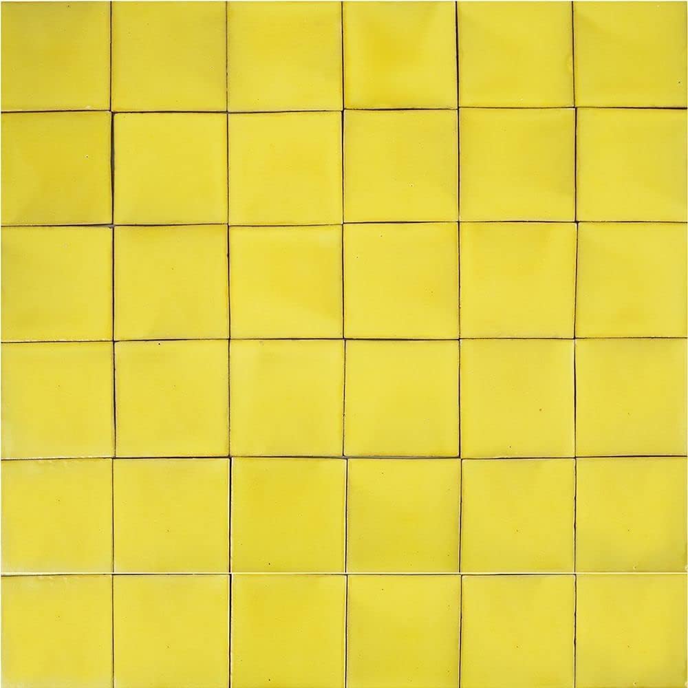 Cerames Azulejos amarillas mexicanos monocolor Ceramico Deslavado - azulejos de mosaico, azulejos ceramica monocromáticos para cocina, baño | Un paquete de 90 baldosas amarillas ceramica 10,5x10,5 cm