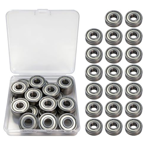 Kinetallum 20PCS 608ZZ Deep Groove Ball Bearings Steel 8mm x 22mm x 7mm Miniature Ball Bearing Double Shielded Bearings Pre-Lubricated for 3D Printers Skateboards