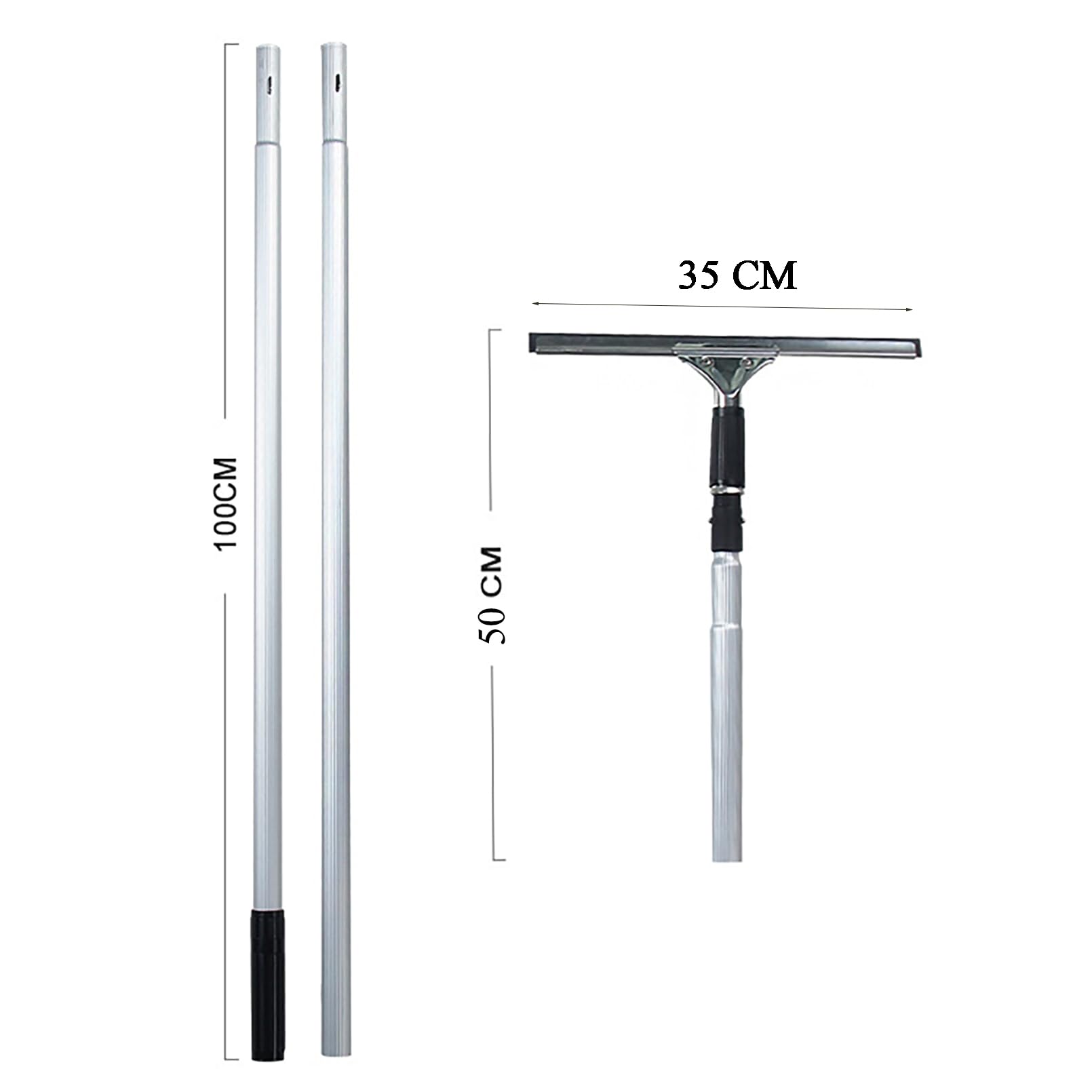 Lavavetri Telescopico, 2 in 1 Lavavetri Estensibile Professionale Kit con Asta di Prolunga 2.5 m, Finestre per Pulizia Vetri Interni Esterni Alte Finestre Vetrate Piastrelle