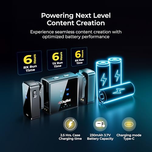 Image of Digitek (DWM-117 2-in-1 Wireless Microphone, C to C & C to LTC Connector, Noise Cancellation, 360 Sound Capture, 70m Range, 6Hr Battery, Use with Smartphones & DSLR for Vlogging, YouTube