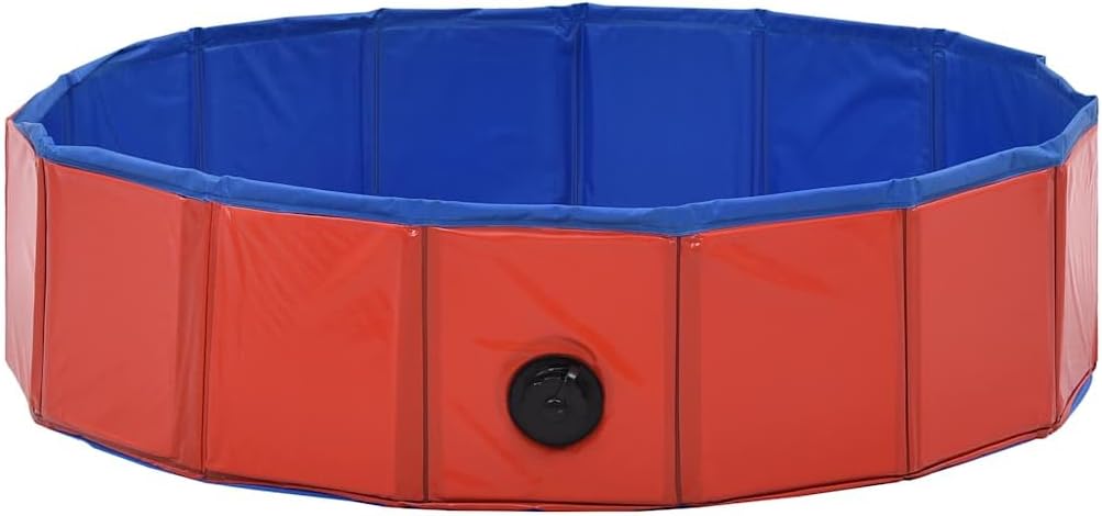 Red PVC Collapsible Dog Swimming Pool 31.5 x 7.9 Inch Foldable Pet Bathing Tub for Medium Breeds Portable Durable Anti-Slip Design Easy to Clean Outdoor Indoor Use