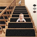 Treppen stufenmatten 20x76cm | 8x30 Rutschfeste selbstklebende Teppichmatten, Moderne Treppenbeläge für Holzstufen im Innenbereich, Sicherheitsmatten für Kinder, Haustiere & Senioren – 15er Pack