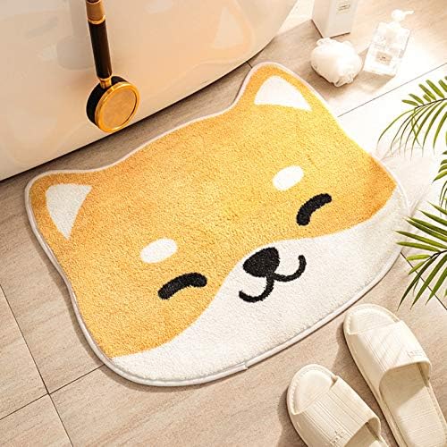 TEALP Washable Bathroom Rugs Cartoon Bath Mat Non Slip Floor Rugs for Girls, Boys, Kids Dog Face Shaped Microfiber Water Absorbent Rug for Kitchen/Bedroom/Living Room/Toilet 20x23in, Yellow