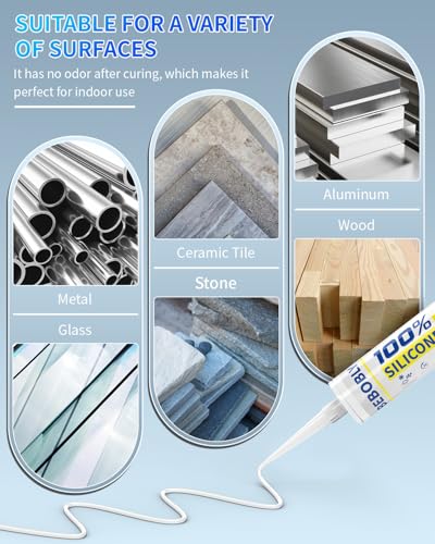 Image of White Silicone Caulk & Sealant, 100% Waterproof Silicone Sealant Caulking, Shrink & Crack Proof, Silicone Caulking for Kitchen, Bathroom, RV, Interior & Exterior Use, 10.2 FL. OZ /300ML, 4 Pack