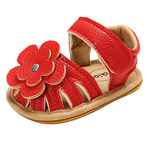 Baby Boy and Unisex Sandals Shoes for Infant/Toddlers Flower First Walkers Prewalkers Soft Anti-Slip Sole (Red, 1@mm)